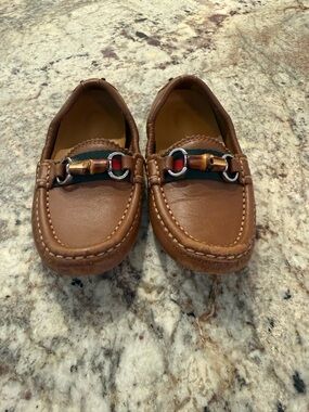 Gucci Brown Leather Kids Moccasins with Signature Web Accent